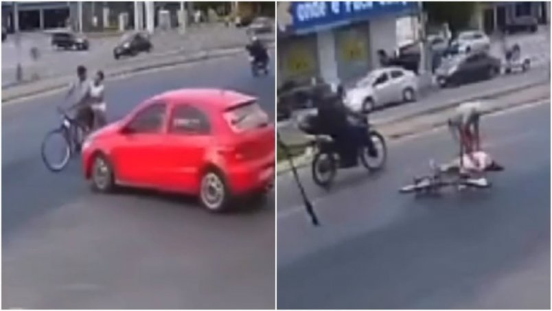 Motorista atropela casal em bicicleta e foge deixando mulher desmaiada, em Fortaleza