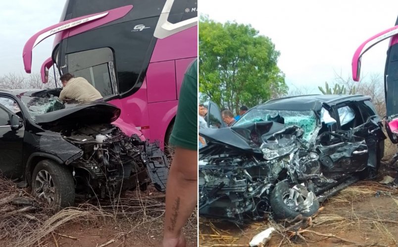 Grave acidente na CE-187 envolve ônibus e hilux e deixa feridos em Tauá